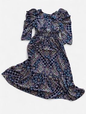 WAYF Boho Maxi Dress Long Puff Sleeves NWOTs Open Back Dark Cottage Whimsygoth L